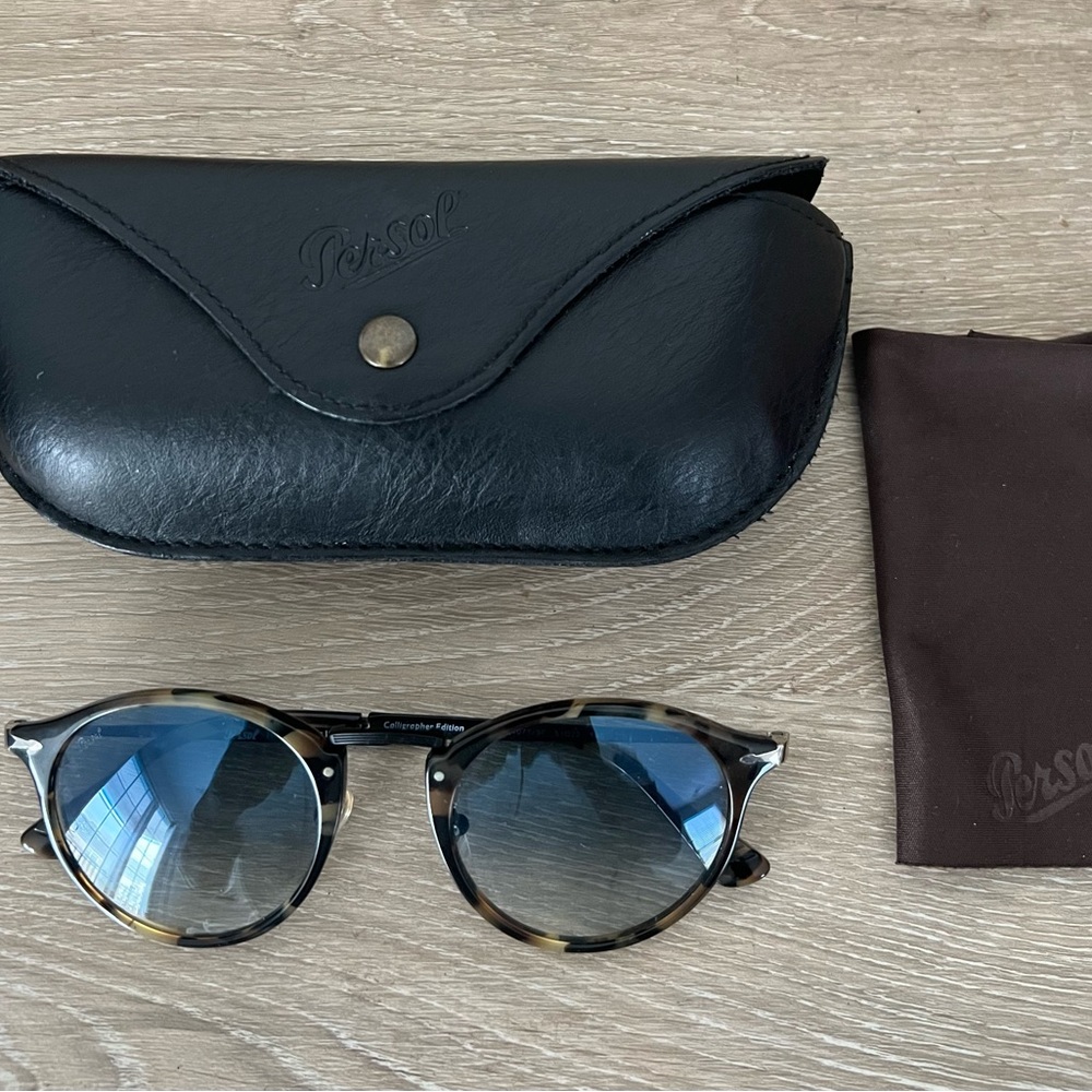 Persol Calligrapher Edition PO3166S Sunglasses Brown Havana Tortoise Blue Lens